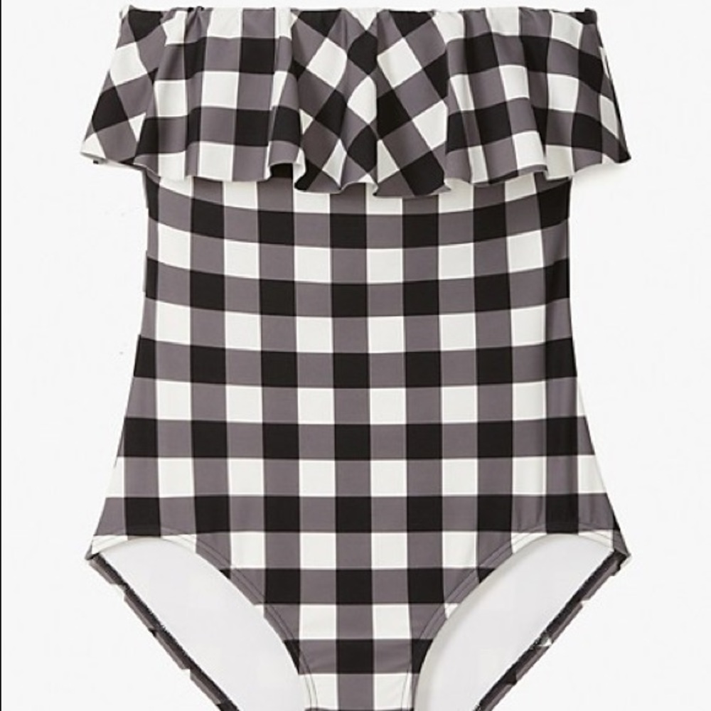 Kate Spade Ruffle Plaid Bandeau Underwire One Piece Swimsuit Size Small - Picture 4 of 12